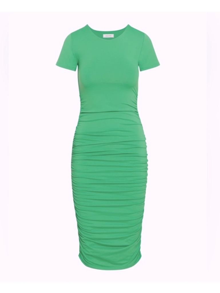 Nwt Aritzia Babaton Contour Ruched Short Sleeve Midi Dress In Nature Green Sz S